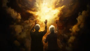 An older couple worshiping God