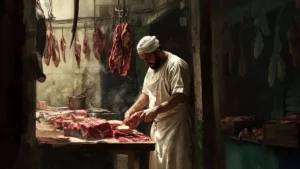 Butcher in a butcher shop