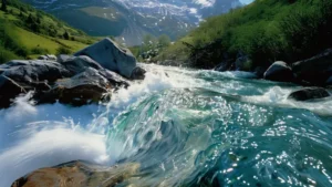 Clear rushing river in mountains