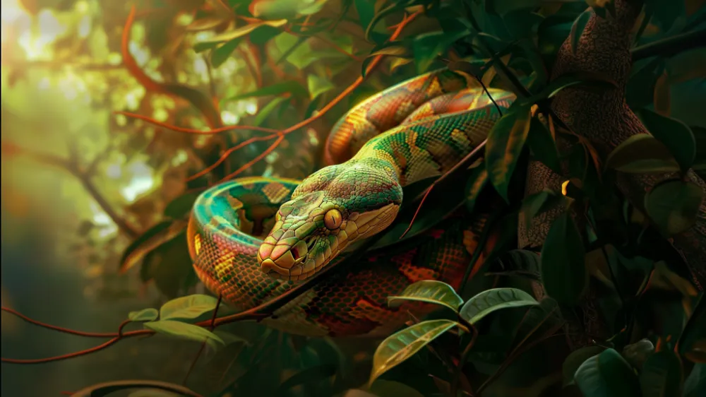 Green snake in a tree