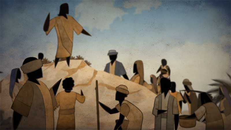 animation of jesus preaching to a crowd