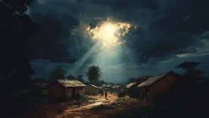 Light shining down on an african village