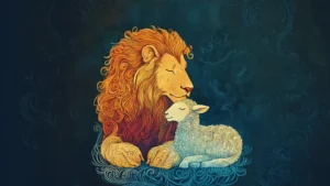 Lion and lamb together in peace