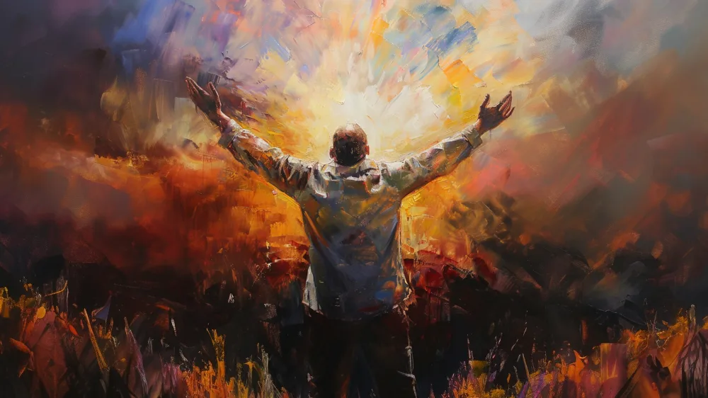 Man praising in the freedom of Christ