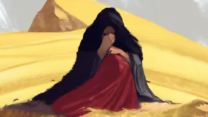 sad arab woman crying in the desert