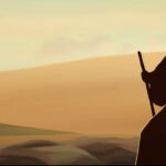 animation of an old shepherd in the desert