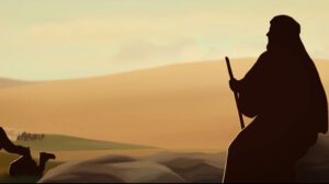 animation of an old shepherd in the desert