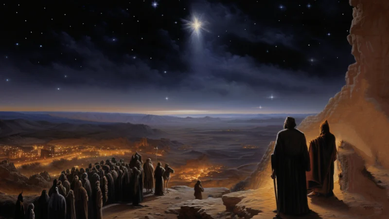 Wise men following the Christmas start to the messiah