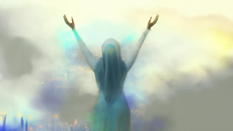 Woman in field praising God
