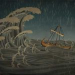 animation of a ship at sea in a storm
