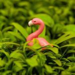 fake flamingo in grass