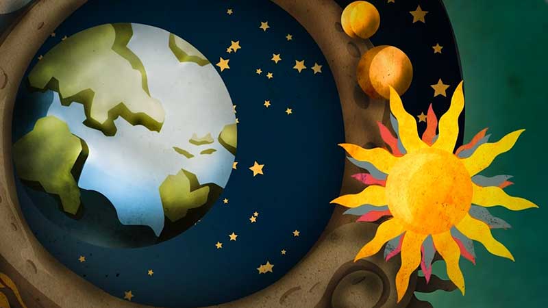 animation of the earth and stars and sun