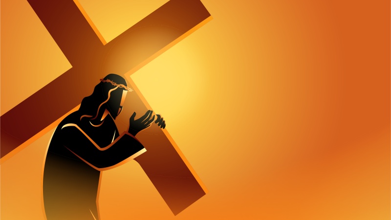 Animated jesus carrying a cross with orange background