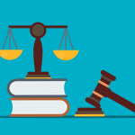 animation of a gavel and a balance on two books
