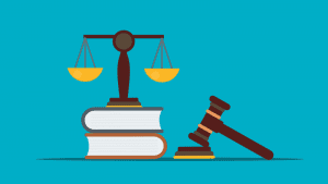 animation of a gavel and a balance on two books