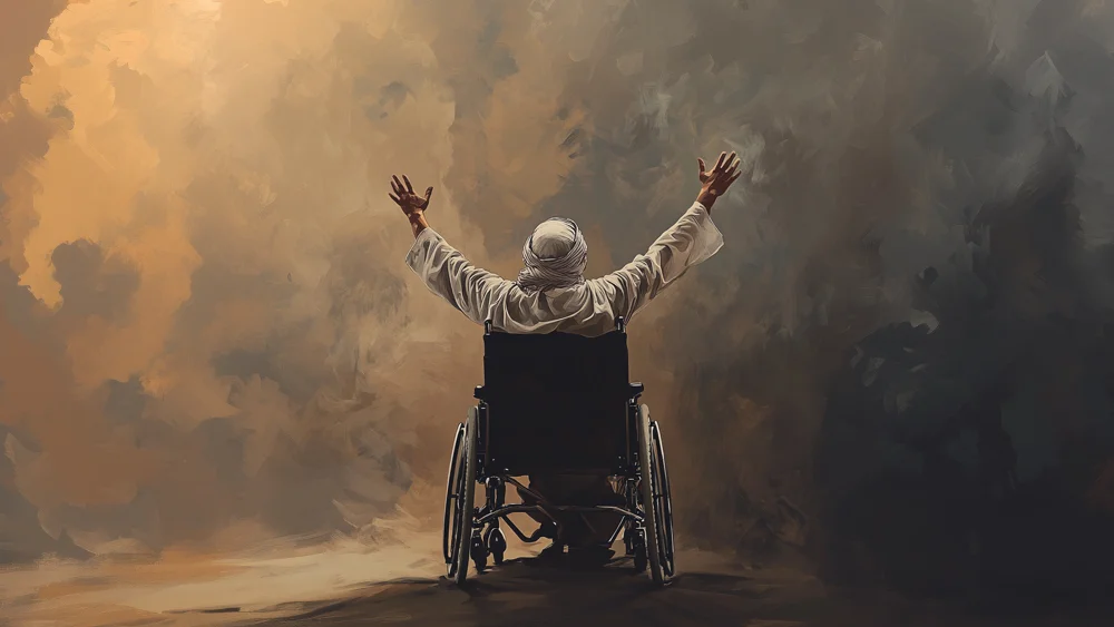 man in a wheel chair praising God