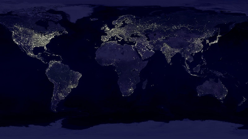 map of the world at night with lights