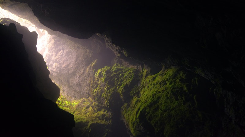 light coming into the entrance of a cave