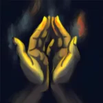 painting of praying hands with dark background