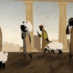 الناس يأخذون الخراف الذبائح لتقديم الذبائح في الهيكل