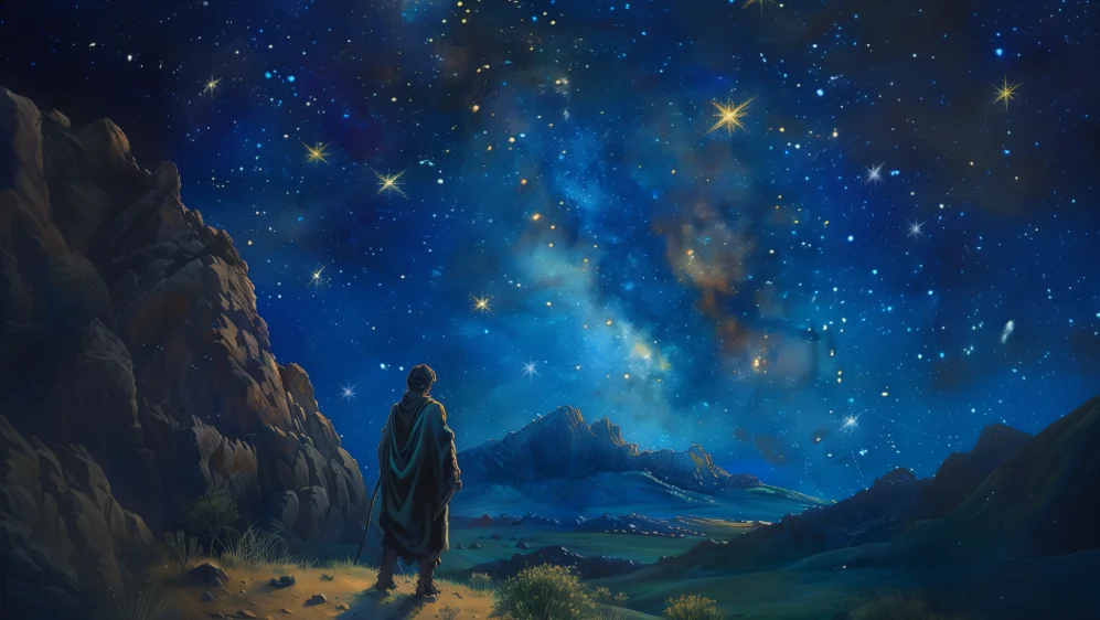 shepherd looking up into the sky full of stars as the promises of God to Abraham