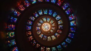 spiral of stained glass windows