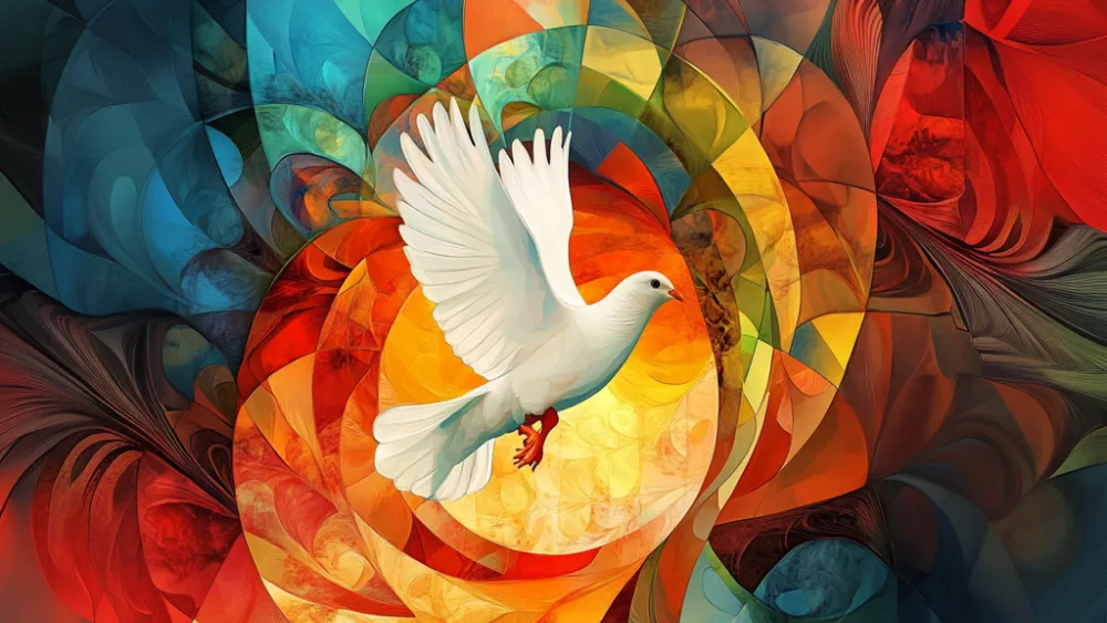 white dove representing the holy spirit on a colorful background